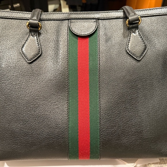 Authentic Gucci Black Tote Bag with Green and Red Stripe, includes organizer - Picture 5 of 7